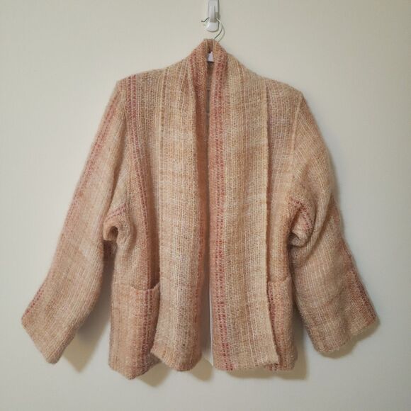 Nessa Warner Jackets & Blazers - Womens Open Jacket Size M Designed and Handwoven by Nessa Warner USA Cream Pink